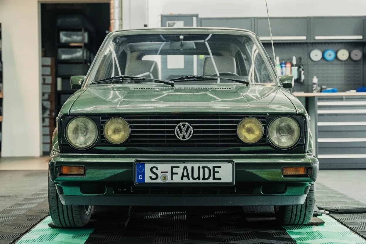 Scheinwerfer vorher — vergilbt und trüb